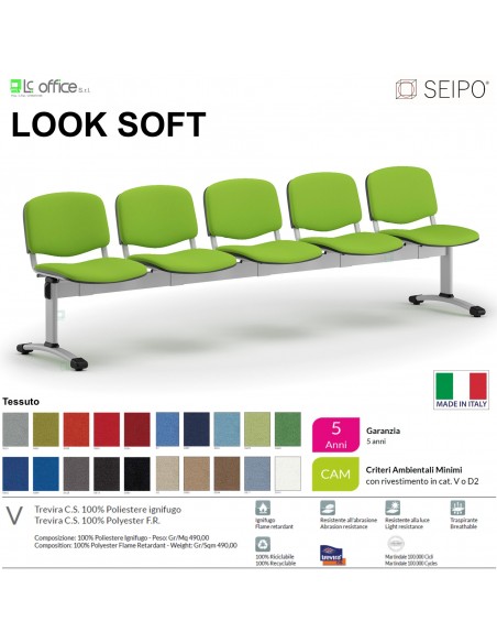 LOOK SOFT L0147G panca 5 posti imbotitte struture grigia SEIPO TESSUTO V Class 1 IM