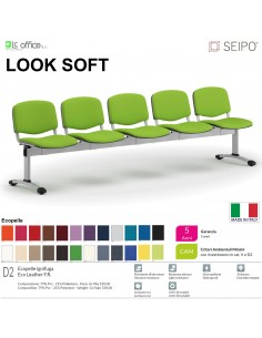LOOK SOFT L0147G panca 5 posti imbotitte strutture grigia SEIPO ECOPELLE D2 Class 1 IM