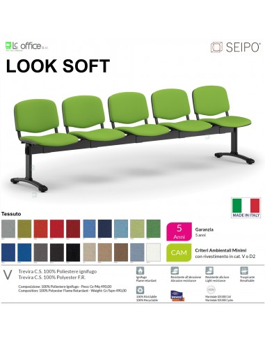 LOOK SOFT L0147N panca 5 posti imbotitte strutture nera SEIPO TESSUTO V Class 1 IM
