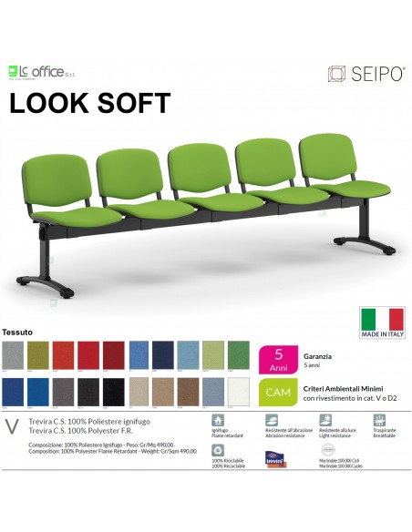 LOOK SOFT L0147N panca 5 posti imbotitte strutture nera SEIPO TESSUTO V Class 1 IM