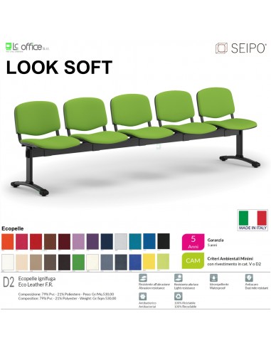 LOOK SOFT L0147N panca 5 posti imbotitte strutture nera SEIPO ECOPELLE D2 Class 1 IM