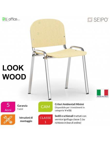 LOOK WOOD LF0136C Sedie impilabile telaio cromato sedile e schienale in faggio SEIPO