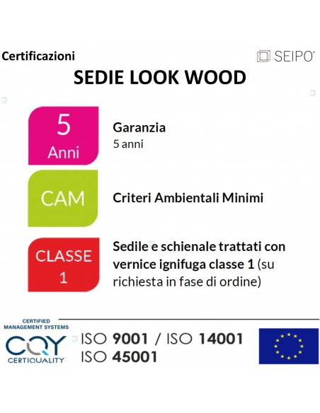 certificazione sedute in faggio in faggio impialbile Look Wood Seipo