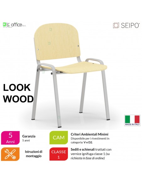 LOOK WOOD LF0136G Sedie impilabile telaio grigio sedile e schienale in faggio SEIPO