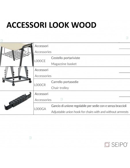 Opzionali sedute in faggio in faggio impialbile Look Wood Seipo