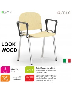LOOK WOOD LF0137C Sedie impilabile telaio cromato con copia di braccioli edile e schienale in faggio SEIPO