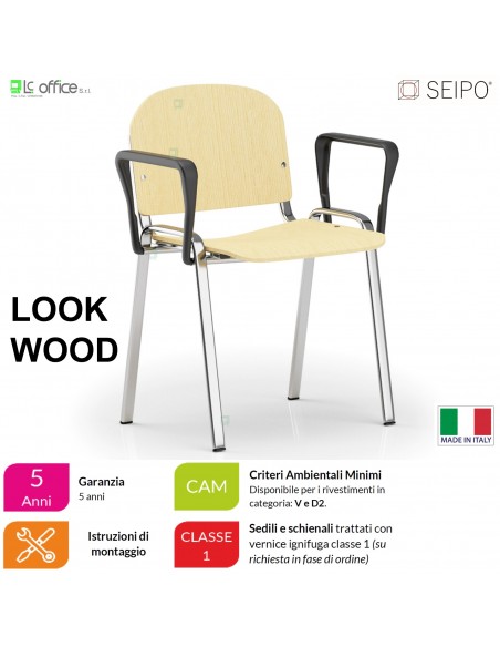 LOOK WOOD LF0137C Sedie impilabile telaio cromato con copia di braccioli edile e schienale in faggio SEIPO