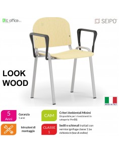 LOOK WOOD LF0137G Sedie impilabile telaio grigio con copia di braccioli sedile e schienale in faggio SEIPO