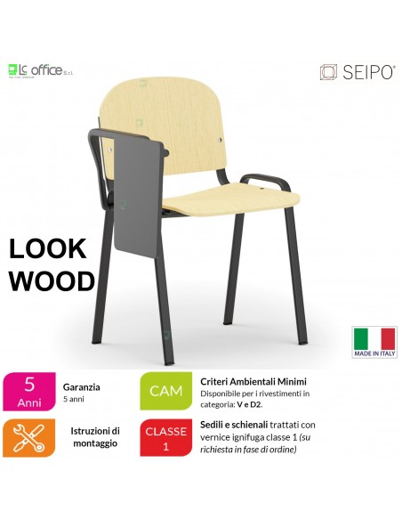 LOOK WOOD LF0138N Sedie impilabile telaio nero con tavoletta sedile e schienale in faggio SEIPO