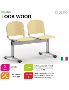 LOOK WOOD LF0144G panca 2 posti telaio grigio sedile e schienale in faggio SEIPO