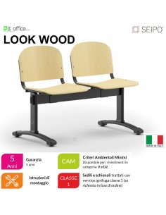 LOOK WOOD LF0144N Panca 2 posti telaio nero sedile e schienale in faggio SEIPO