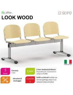 LOOK WOOD LF0144G Panca 3 posti telaio grigio sedile e schienale in faggio SEIPO