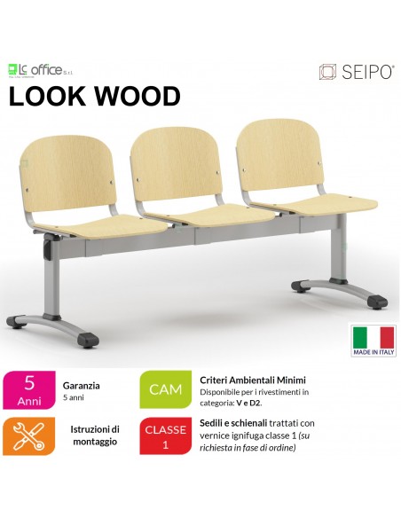 LOOK WOOD LF0144G Panca 3 posti telaio grigio sedile e schienale in faggio SEIPO