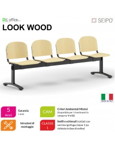 LOOK WOOD LF0146N Panca 4 posti telaio nero sedile e schienale in faggio SEIPO