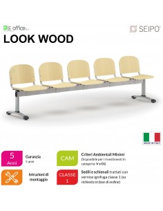LOOK WOOD LF0147G Panca 5 posti telaio grigio sedile e schienale in faggio SEIPO