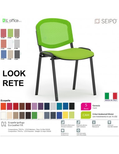 LOOK MESH LR0136N sedia impilabile schienale rete base nera ecopelle D2 SEIPO