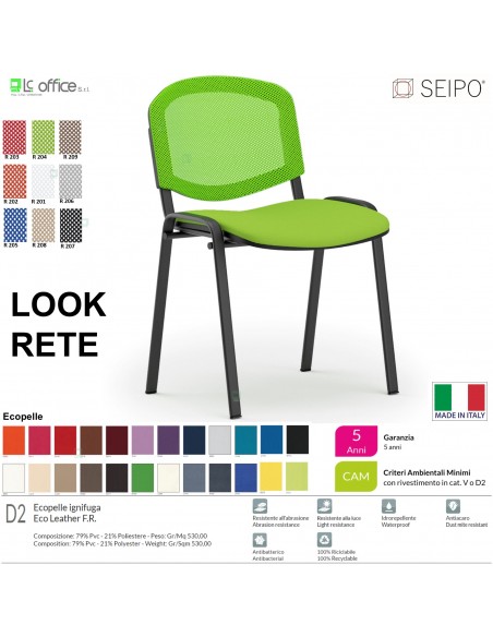 LOOK MESH LR0136N sedia impilabile schienale rete base nera ecopelle D2 SEIPO