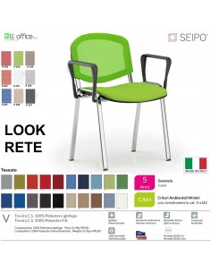 LOOK MESH LR0137C sedia impilabile base cromata schienale rete braccioli tessuto V SEIPO