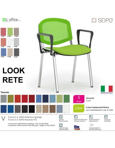 LOOK MESH LR0137C sedia impilabile base cromata schienale rete braccioli tessuto V SEIPO