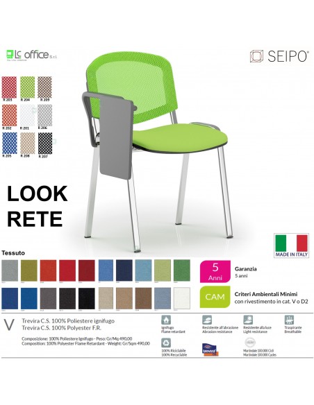 LOOK MESH LR0137C sedia impilabile base cromata schienale rete Tavoletta tessuto V SEIPO Class 1 IM