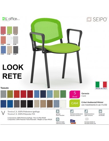 LOOK MESH LR0136N sedia impilabile base nera schienale rete braccioli tessuto V SEIPO Class 1 IM