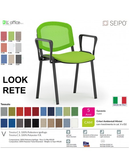 LOOK MESH LR0136N sedia impilabile base nera schienale rete braccioli tessuto V SEIPO Class 1 IM