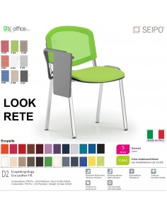 LOOK MESH LR0138C sedia impilabile base cromata schienale rete tavoletta Ecopelle D2 SEIPO