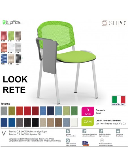 LOOK MESH LR0138G sedia impilabile base grigio schienale rete Tavoletta tessuto V SEIPO Class 1 IM