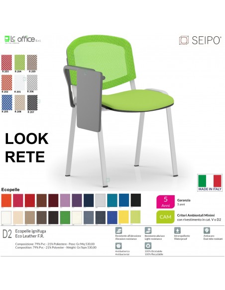 LOOK MESH LR0138G sedia impilabile base grigio schienale rete tavoletta Ecopelle D2 SEIPO