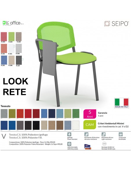 LOOK MESH LR0138N sedia impilabile base nere schienale rete Tavoletta tessuto V SEIPO Class 1 IM