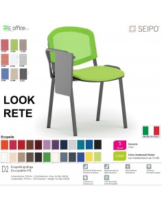 LOOK MESH LR0138N sedia impilabile base nere schienale rete tavoletta Ecopelle D2 SEIPO