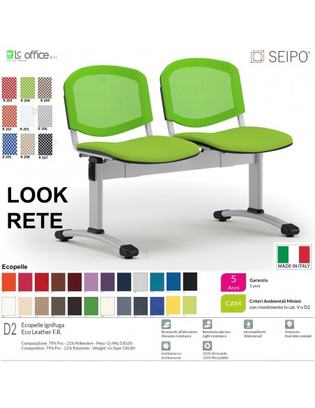 LOOK MESH LR0144G panca 2 posti  strutture grigia schienale rete Ecopelle D2 SEIPO