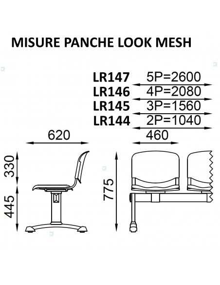 MISURE Modello Panche Look Mesh Seipo