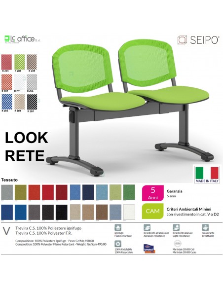 LOOK MESH LR0144N panca 2 posti strutture nera schienale in rete tessuto V SEIPO Class 1 IM