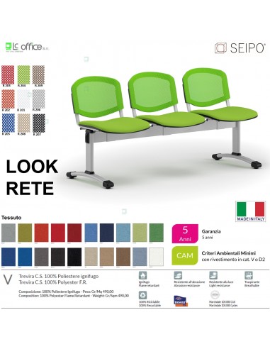 LOOK MESH LR0145G panca 3 posti strutture grigia schienale in rete tessuto V SEIPO Class 1 IM