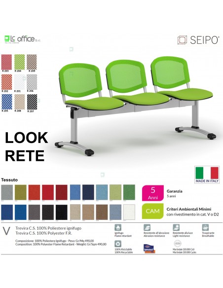 LOOK MESH LR0145G panca 3 posti strutture grigia schienale in rete tessuto V SEIPO Class 1 IM