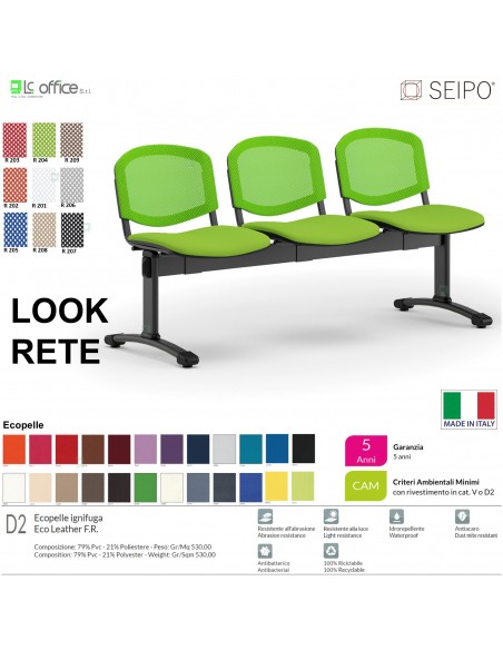 LOOK MESH LR0145N panca 3 posti strutture nera schienale rete Ecopelle D2 SEIPO