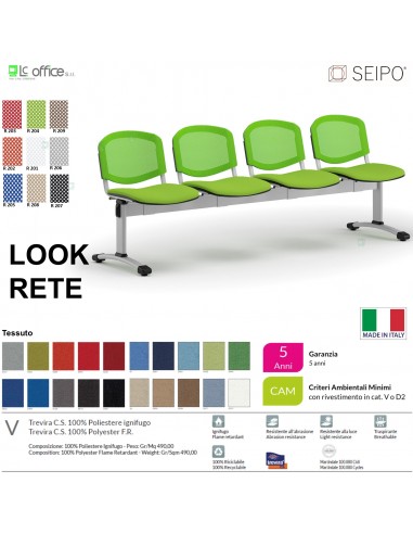 LOOK MESH LR0146G panca 4 posti strutture grigia schienale in rete tessuto V SEIPO Class 1 IM