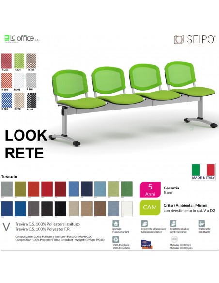 LOOK MESH LR0146G panca 4 posti strutture grigia schienale in rete tessuto V SEIPO Class 1 IM