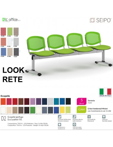LOOK MESH LR0146G panca 4 posti strutture grigia schienale rete Ecopelle D2 SEIPO