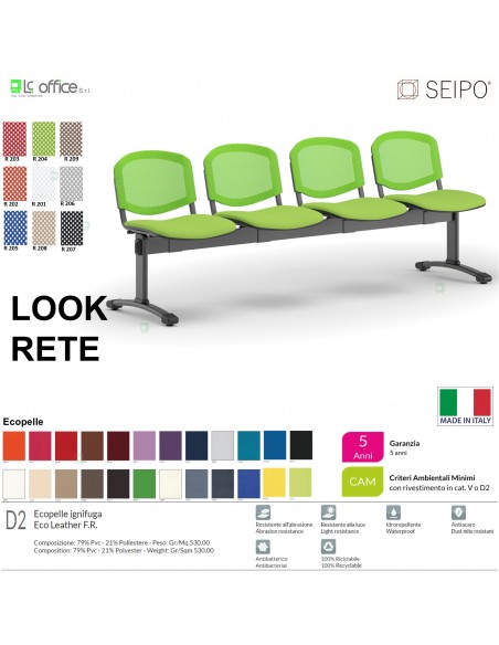 LOOK MESH LR0146N panca 4 posti strutture nera schienale rete Ecopelle D2 SEIPO