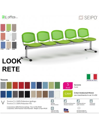 LOOK MESH LR0147G panca 5 posti strutture grigia schienale in rete tessuto V SEIPO Class 1 IM