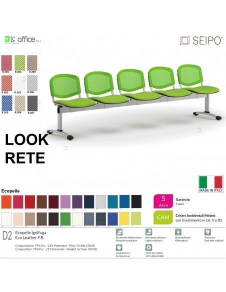 LOOK MESH LR0147G panca 5 posti strutture grigia schienale rete Ecopelle D2 SEIPO