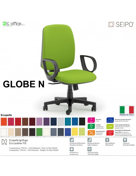 GLOBE G0002 Poltrona operativa Movimento sincronizzato "R2" braccioli chienale Alto SEIPO ECOPELLE D2