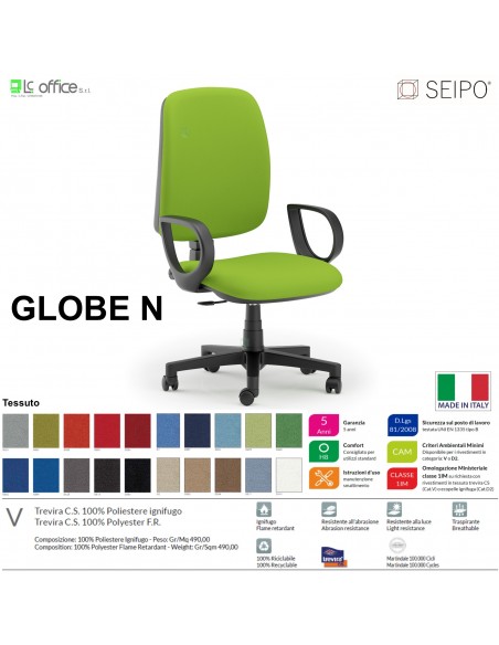 GLOBE G0001 Poltrona operativa Contatto permanente "A2" braccioli chienale Alto SEIPO TESSUTO V
