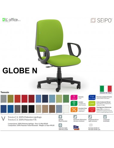 GLOBE G0005 Poltrona operativa Contatto permanente "A2" braccioli chienale basso SEIPO TESSUTO V