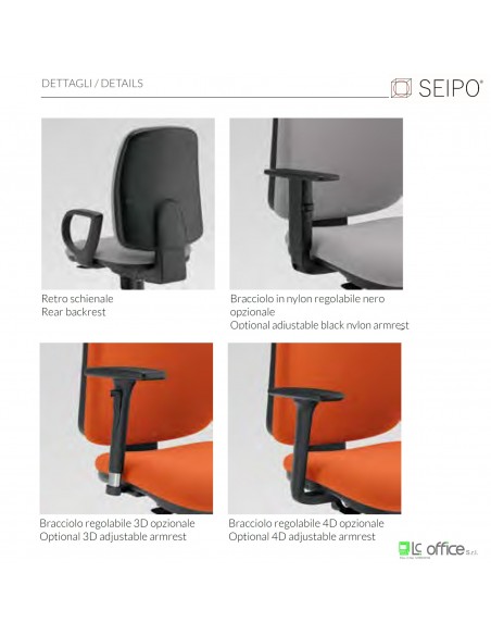 detagli modelli sedie operative Golbe Seipo