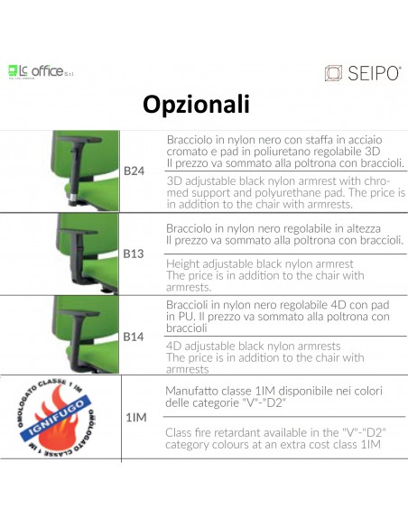 opzionali modelli sedie operative Golbe Seipo