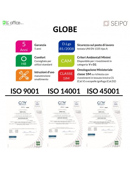 certificazioni modelli sedie operative Golbe Seipo