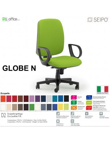 GLOBE G0005 Poltrona operativa Contatto permanente "A2" braccioli chienale basso SEIPO ECOPELLE D2